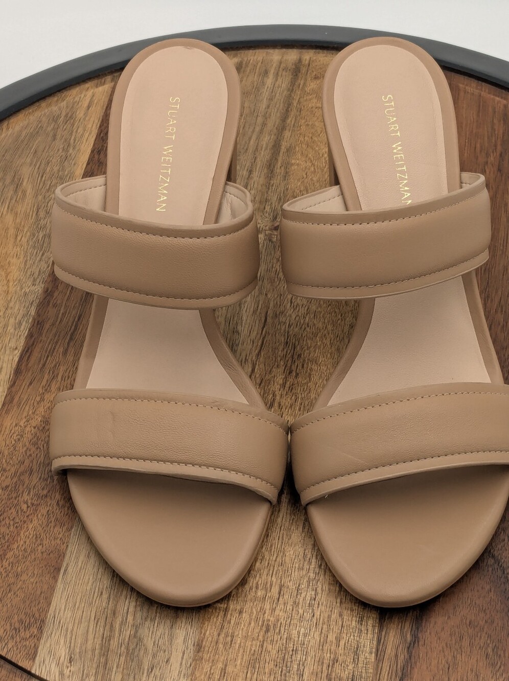 Stuart Weitzman Sydney 75 Strap Slide sandals  Sandalwood Nappa Leather Colorway